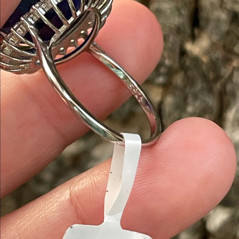 NWT Natural Sapphire 16X13mm CZ accents Statement Ring S10 Unheated/ Untreated - Picture 6 of 14